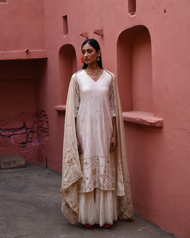 ivory hand embroidered straight kurta set
