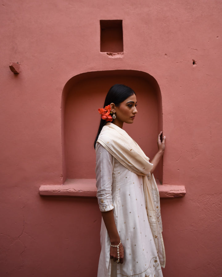 ivory hand embroidered straight kurta set