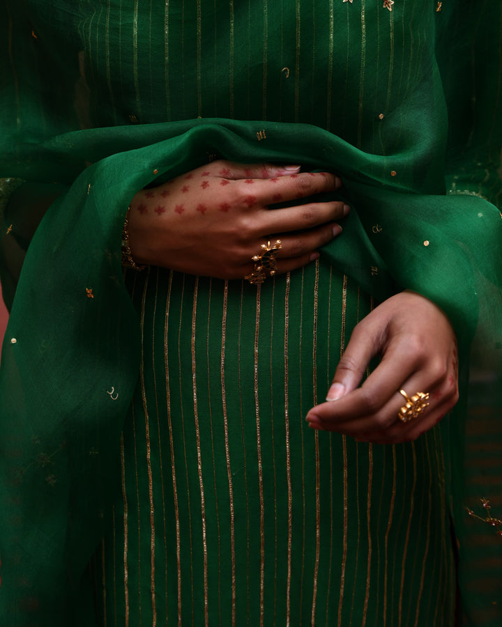 green strip straight kurta set