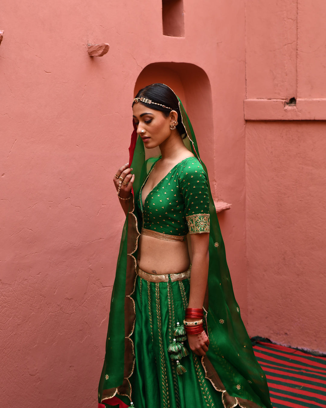 green hand embroidered lehenga set