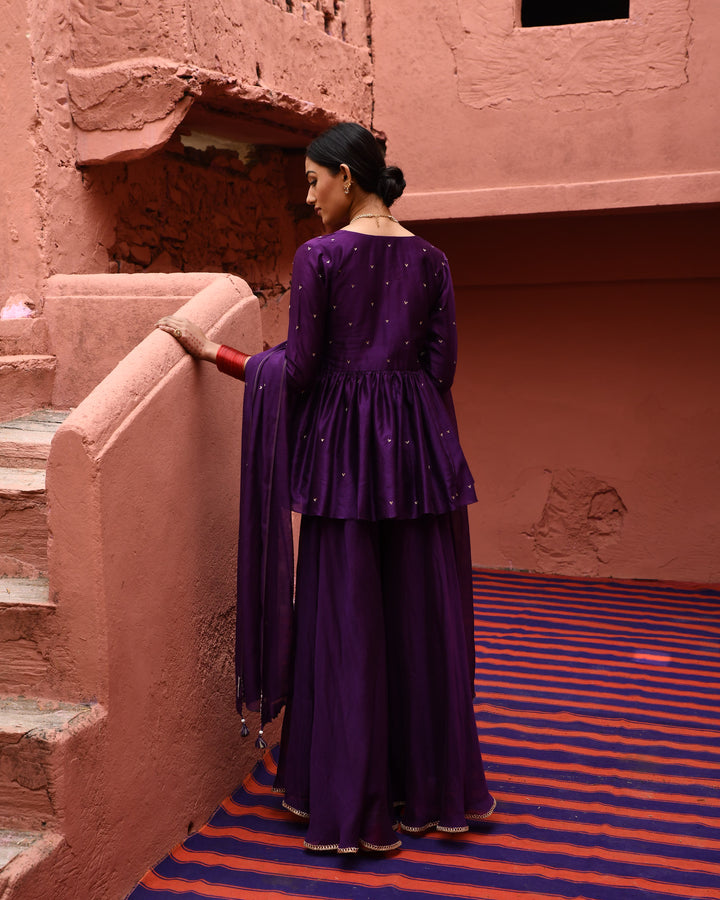 aubergine short peplum set