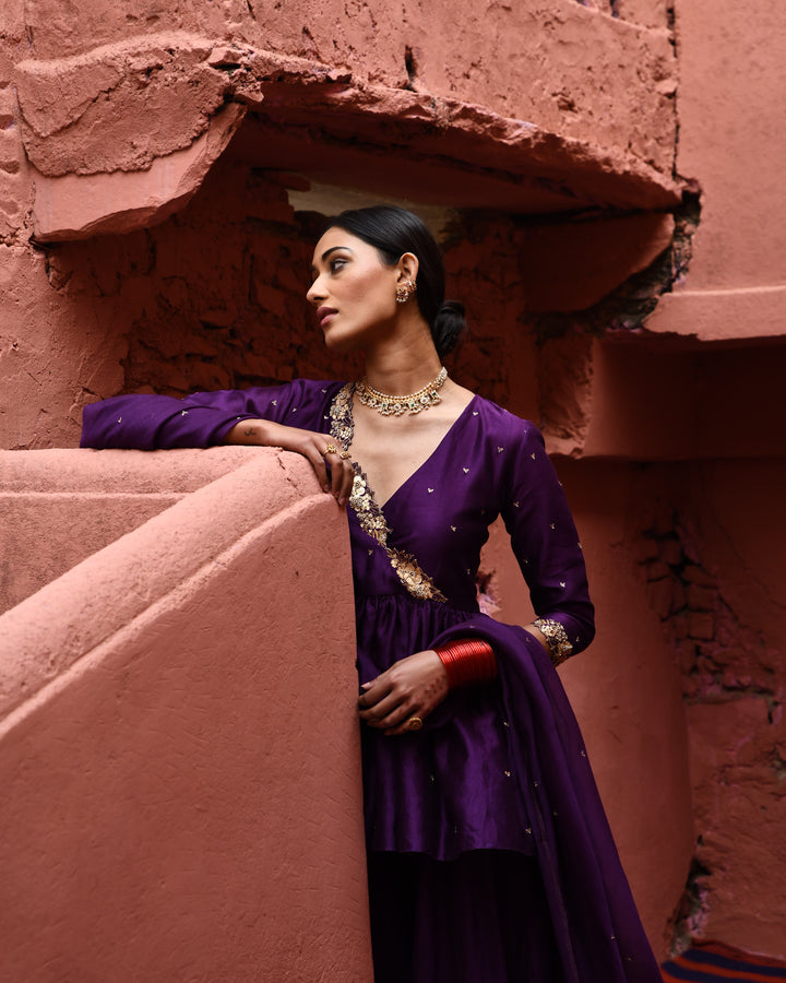 aubergine short peplum set