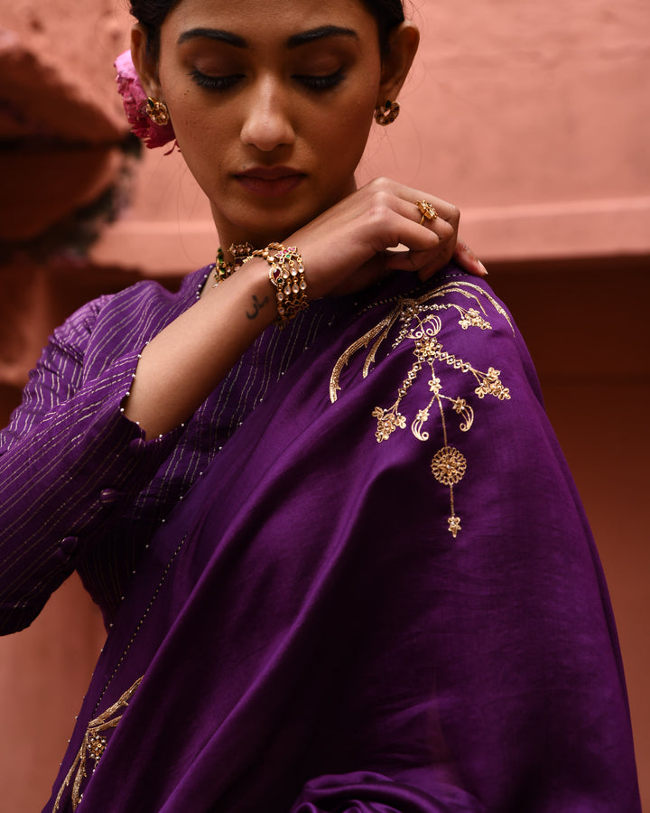 aubergine half and half saree with blouse
