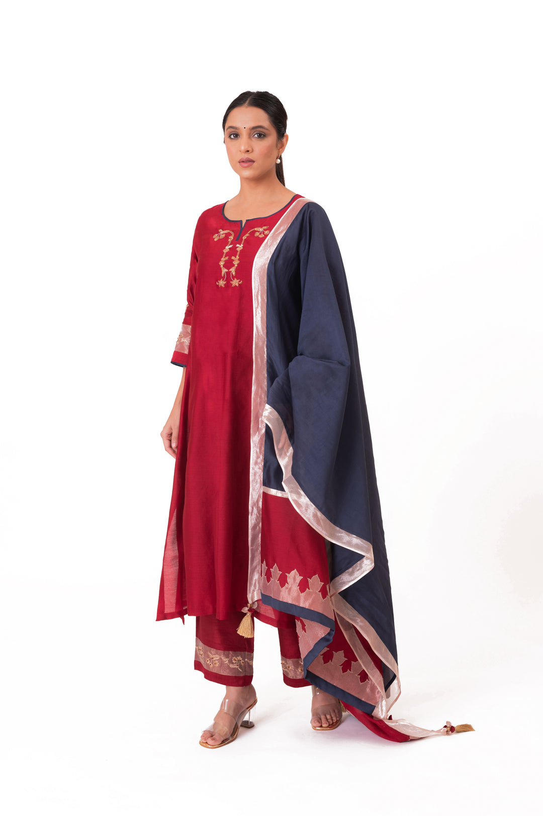 Tissue Patch Dupatta Dual Color Kurta Set