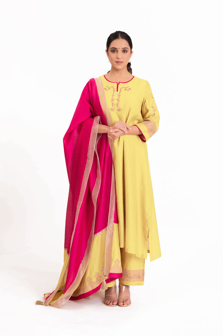 Tissue Patched Dupatta Dual Color Kurta Set