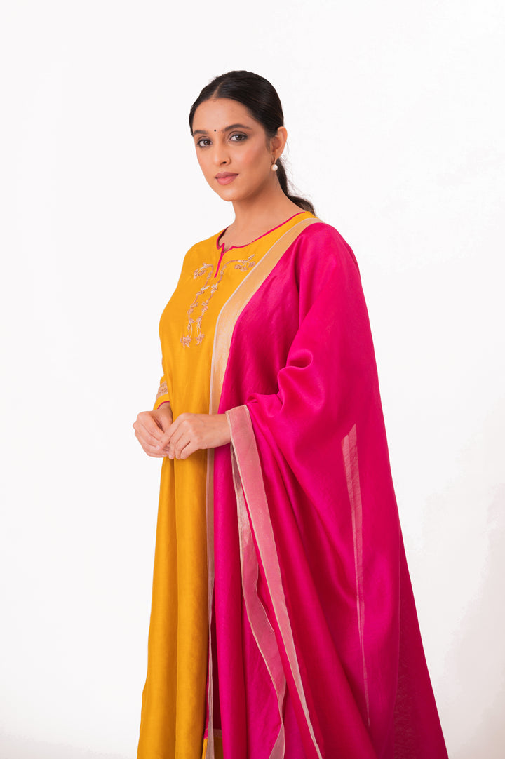 Tissue Patched Dupatta Dual Color Kurta Set