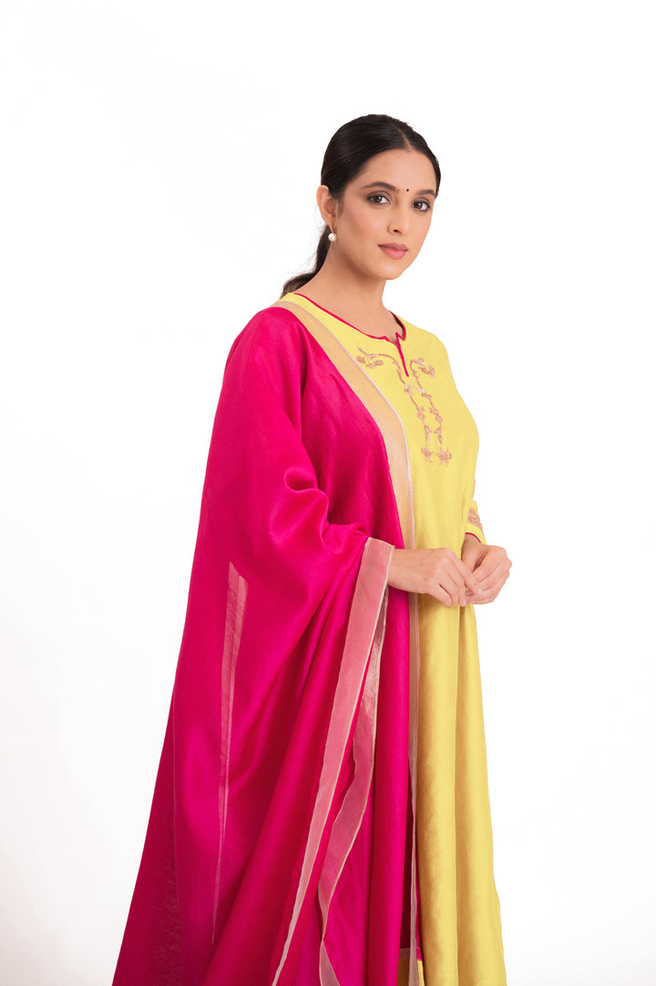 Tissue Patched Dupatta Dual Color Kurta Set