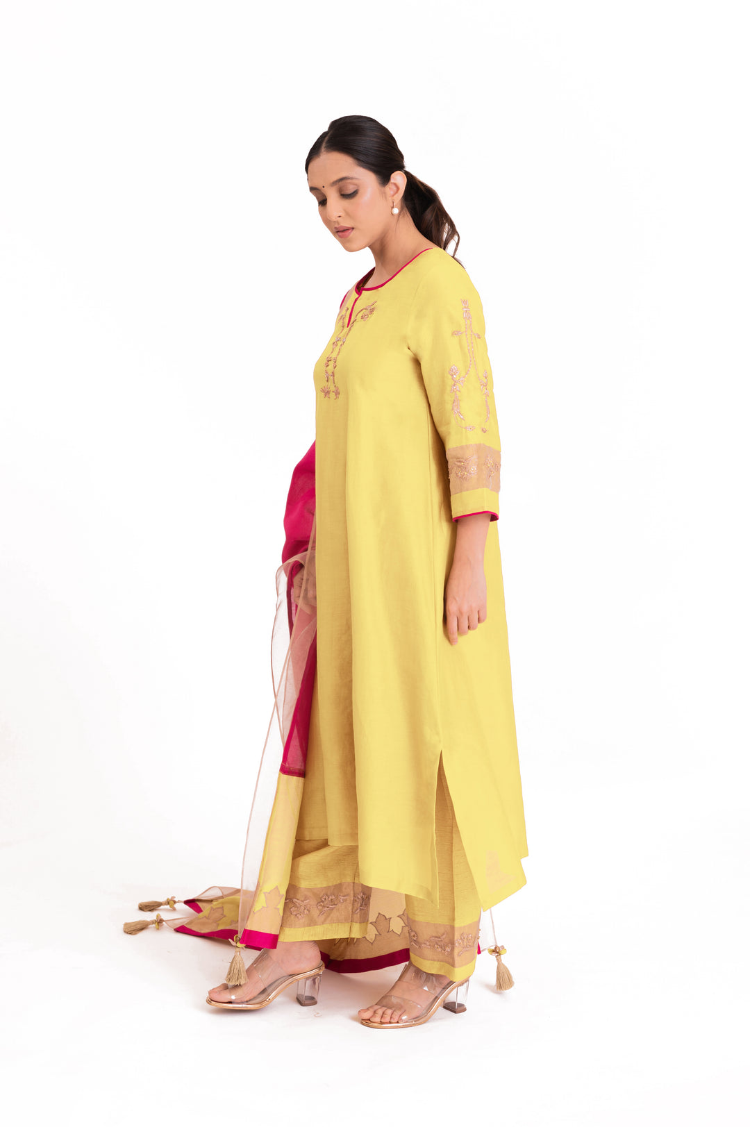 Tissue Patched Dupatta Dual Color Kurta Set