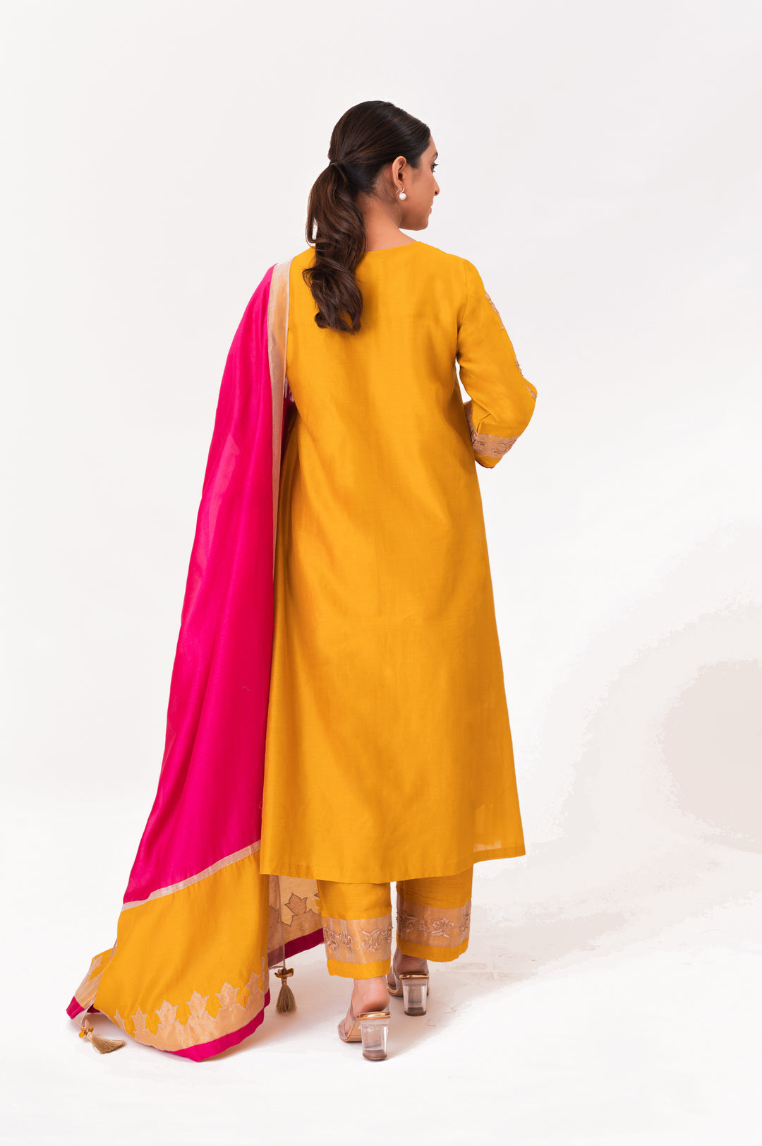 Tissue Patched Dupatta Dual Color Kurta Set