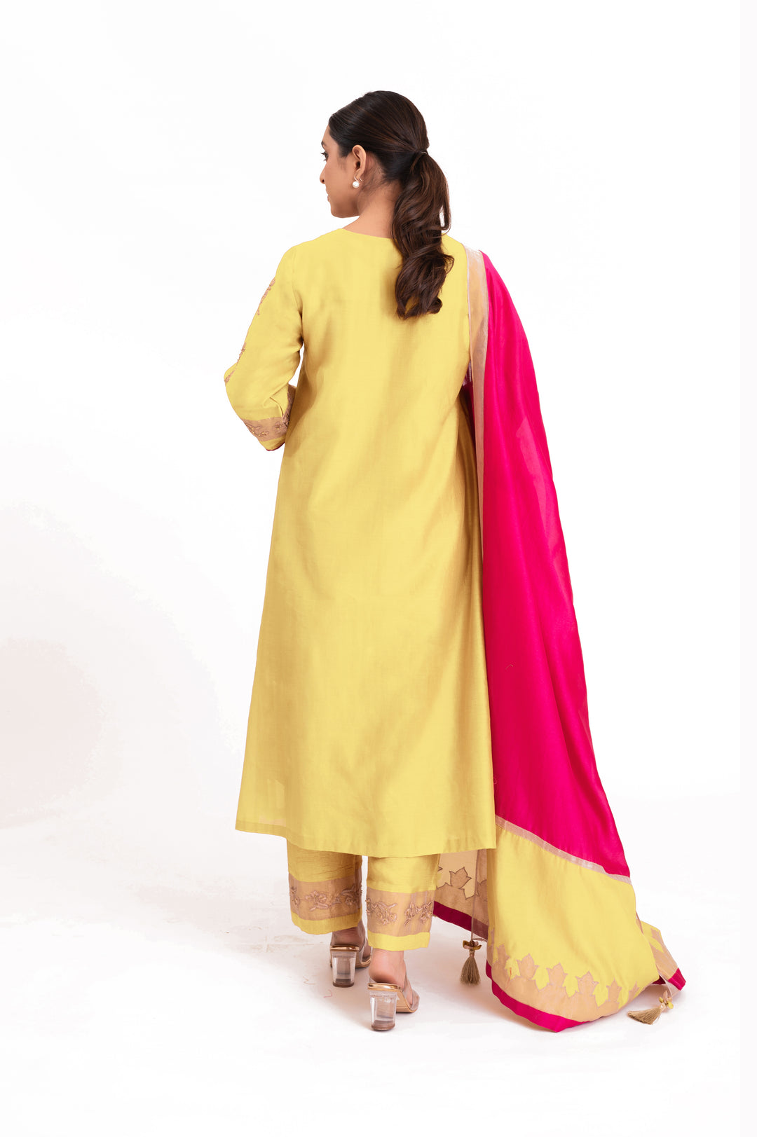 Tissue Patched Dupatta Dual Color Kurta Set