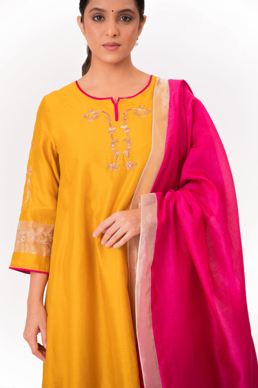 Tissue Patched Dupatta Dual Color Kurta Set