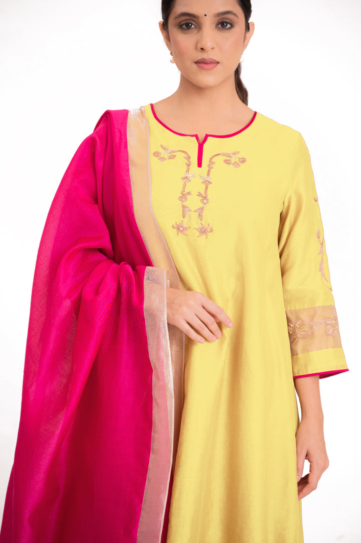 Tissue Patched Dupatta Dual Color Kurta Set