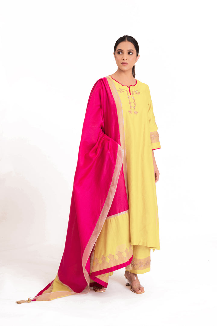 Tissue Patched Dupatta Dual Color Kurta Set