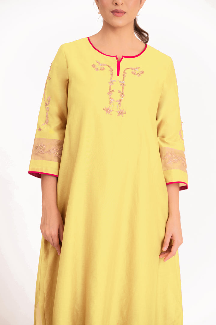 Tissue Patched Dupatta Dual Color Kurta Set