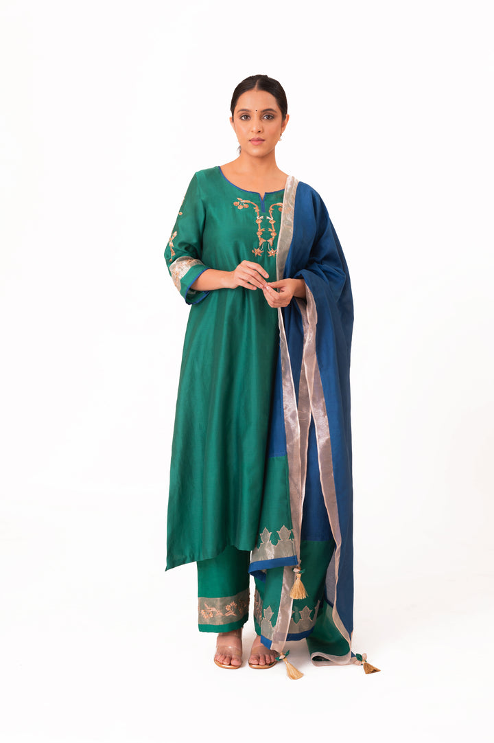 Tissue Patched Dupatta Dual Color Kurta Set