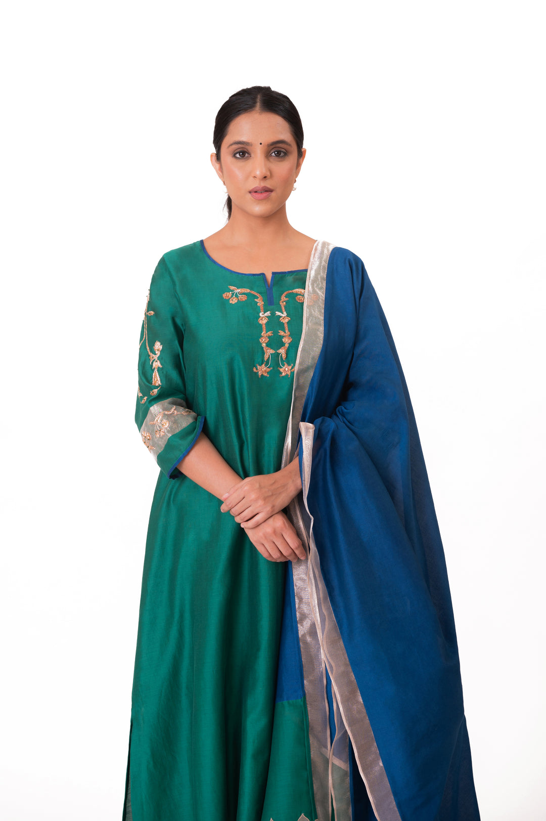 Tissue Patched Dupatta Dual Color Kurta Set