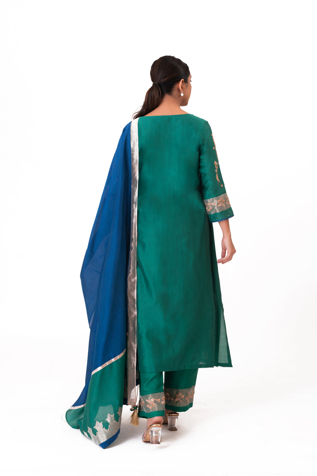 Tissue Patched Dupatta Dual Color Kurta Set