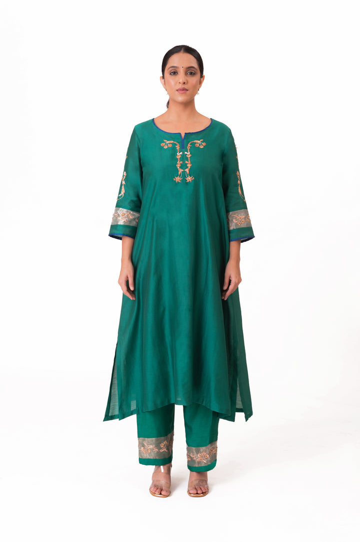 Tissue Patched Dupatta Dual Color Kurta Set