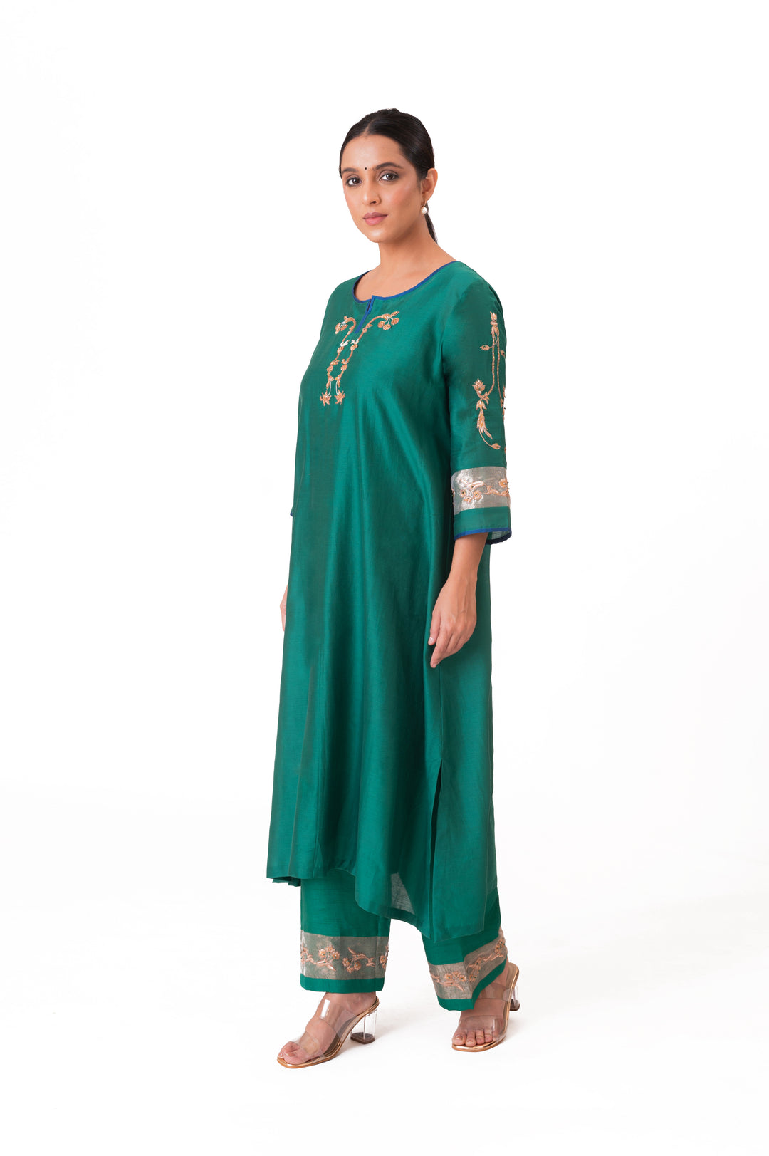 Tissue Patched Dupatta Dual Color Kurta Set