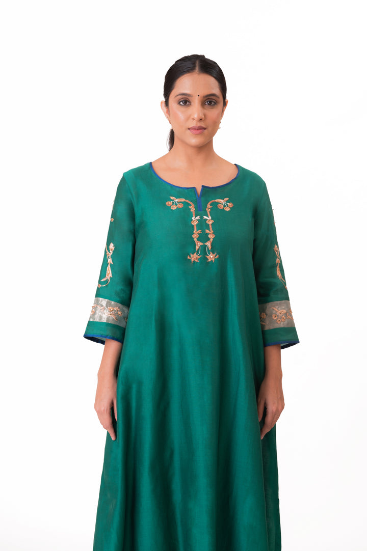 Tissue Patched Dupatta Dual Color Kurta Set