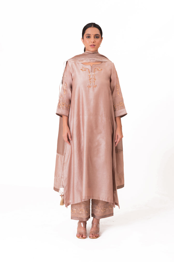 Tissue Patched Dupatta Dual Color Kurta Set