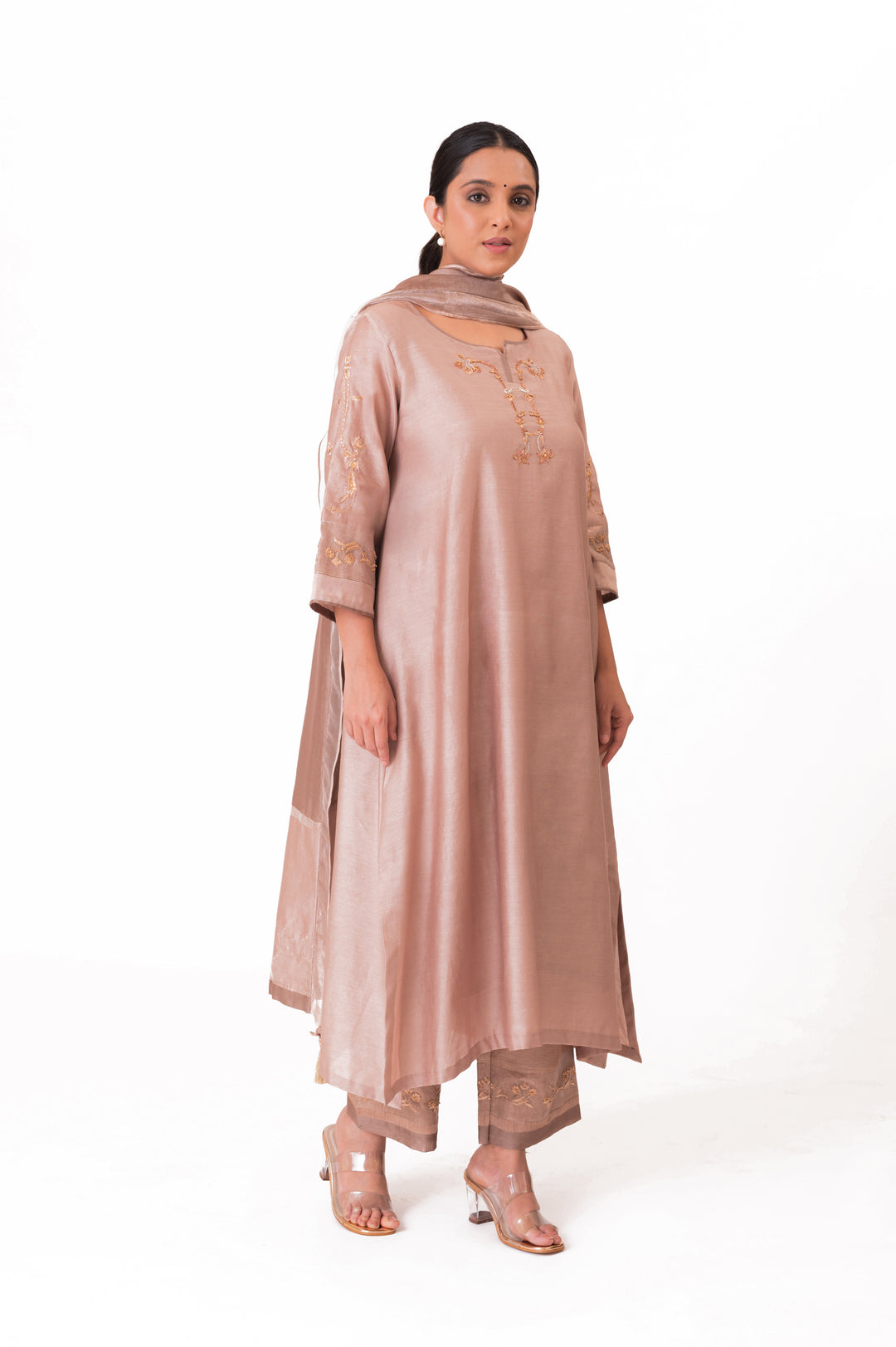 Tissue Patched Dupatta Dual Color Kurta Set