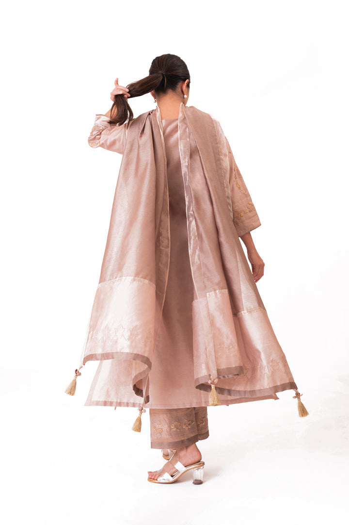 Tissue Patched Dupatta Dual Color Kurta Set