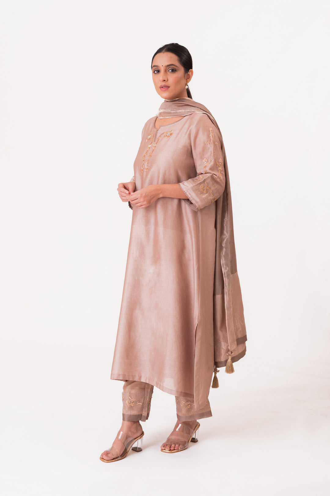 Tissue Patched Dupatta Dual Color Kurta Set