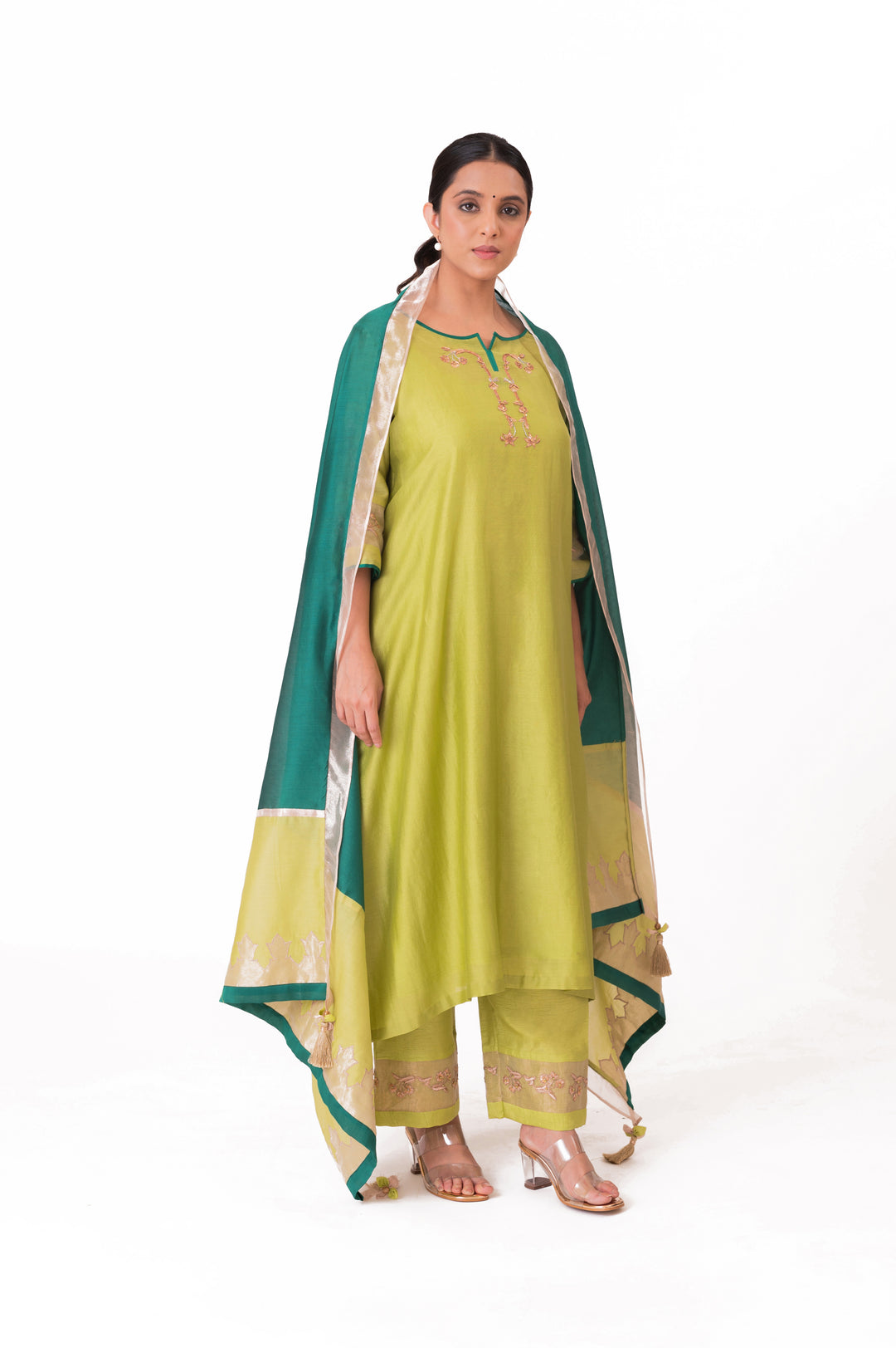 Tissue Patched Dupatta Dual Color Kurta Set