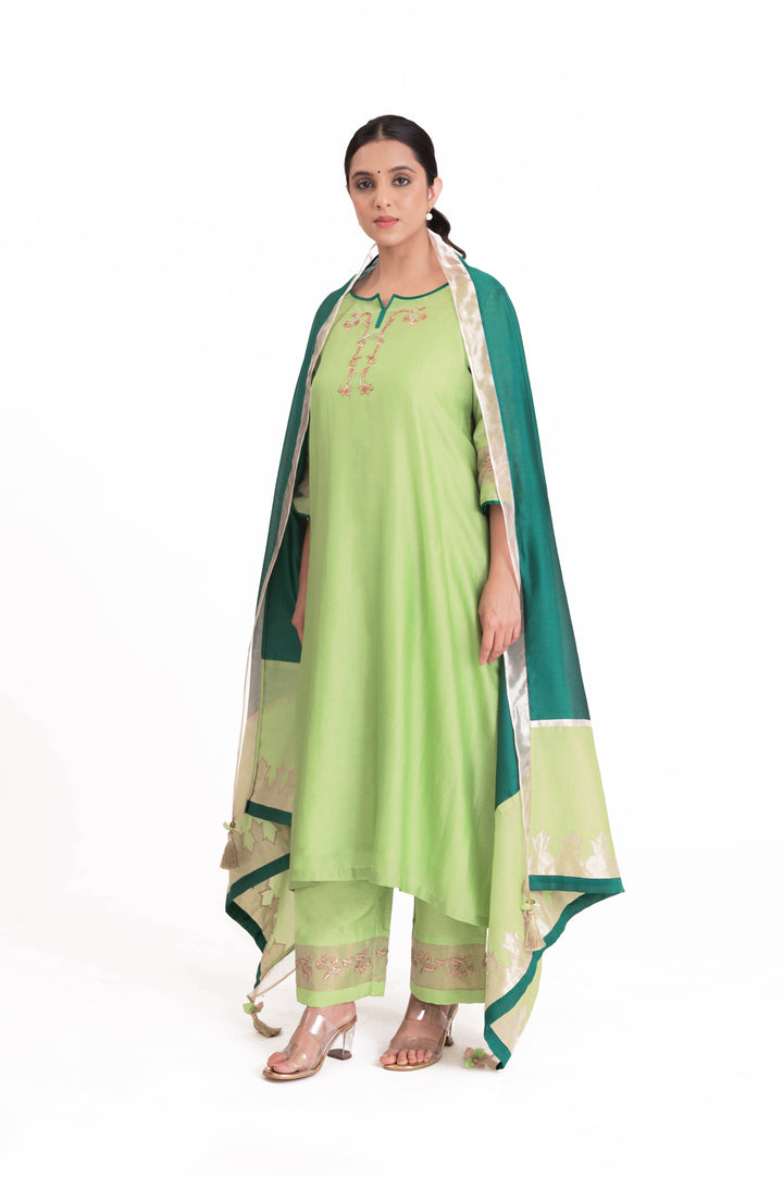 Tissue Patched Dupatta Dual Color Kurta Set