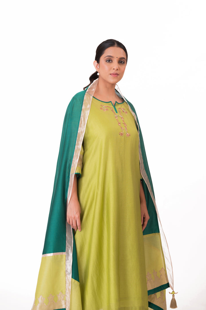 Tissue Patched Dupatta Dual Color Kurta Set