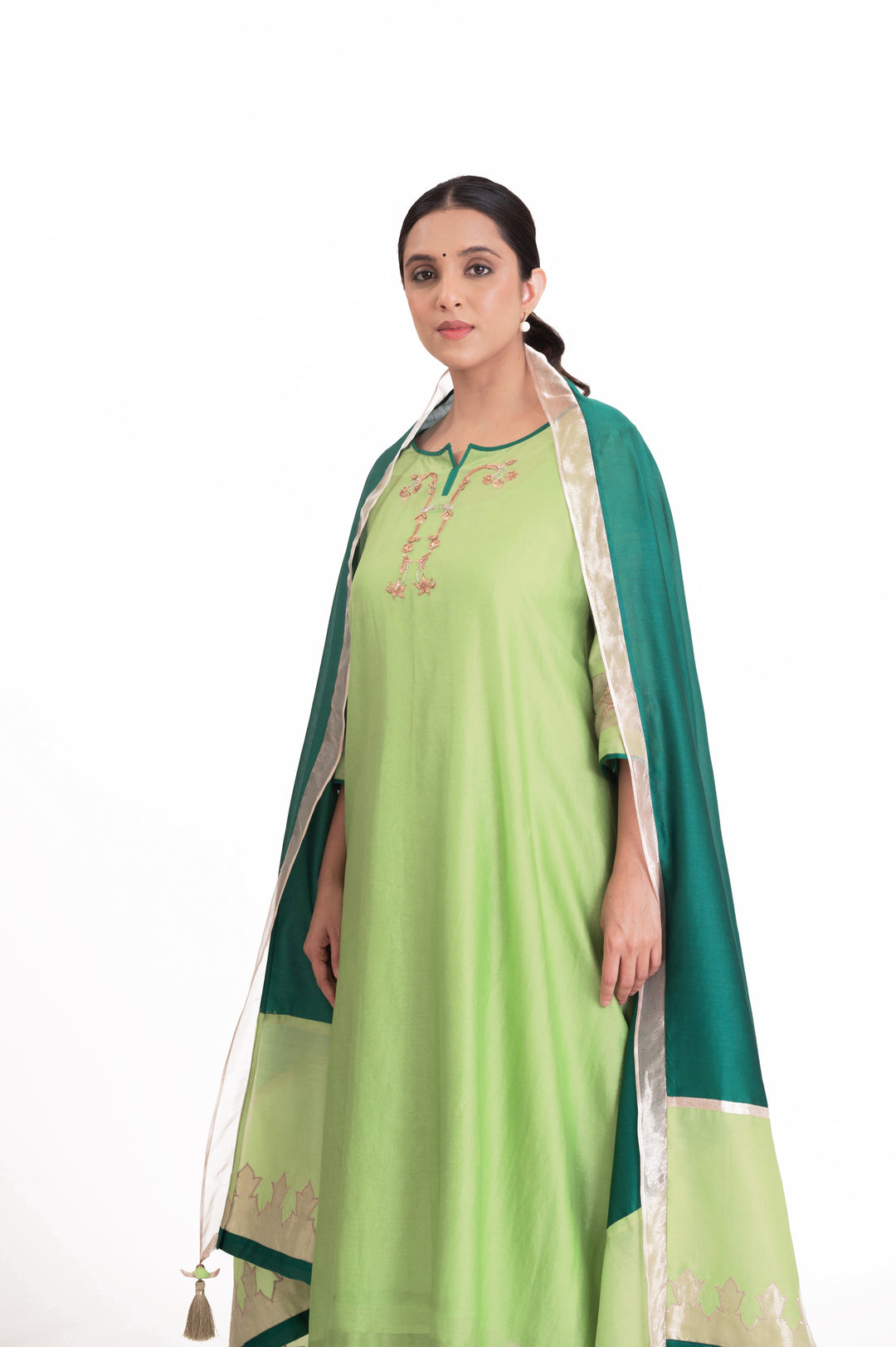 Tissue Patched Dupatta Dual Color Kurta Set