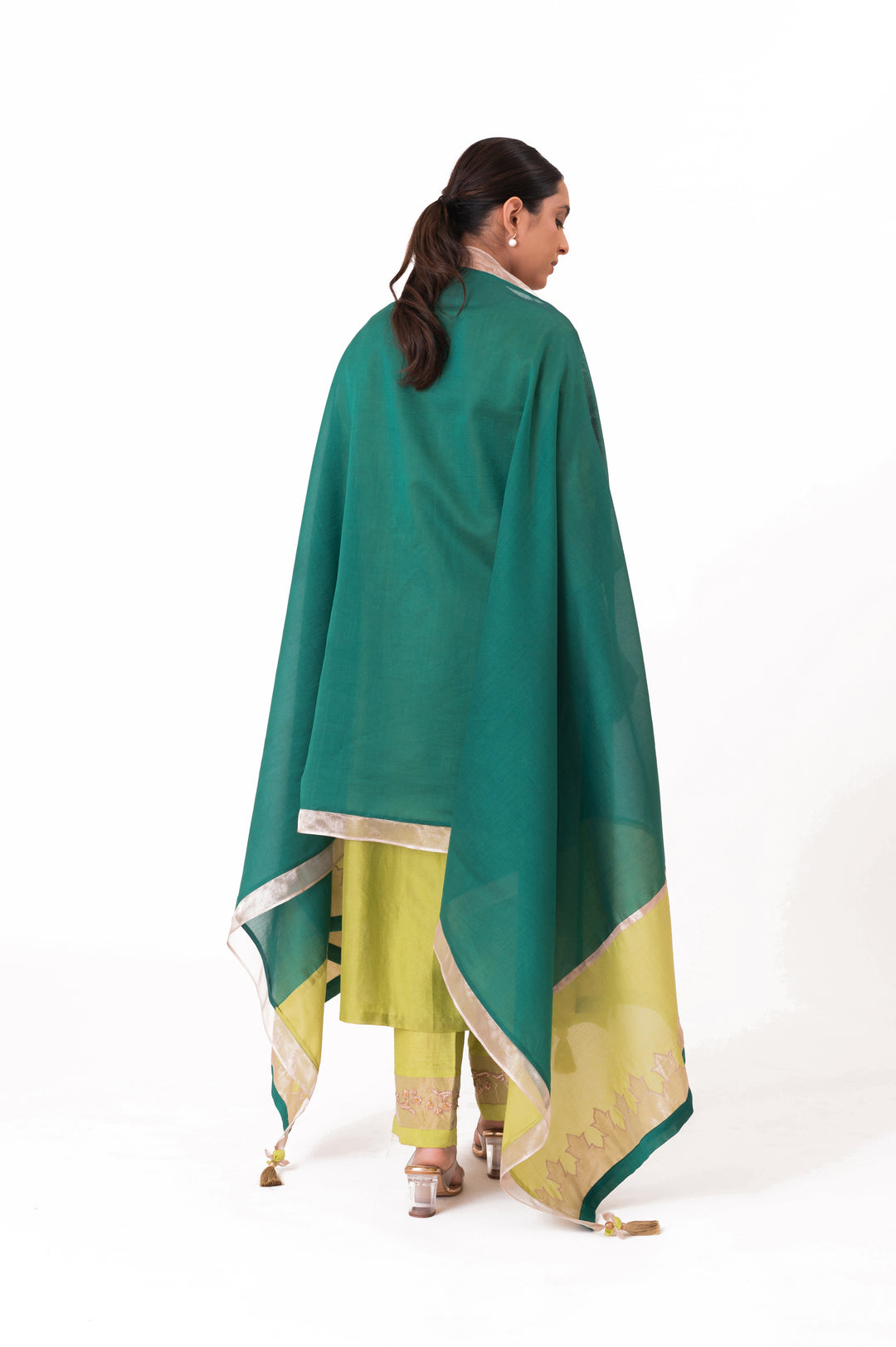 Tissue Patched Dupatta Dual Color Kurta Set