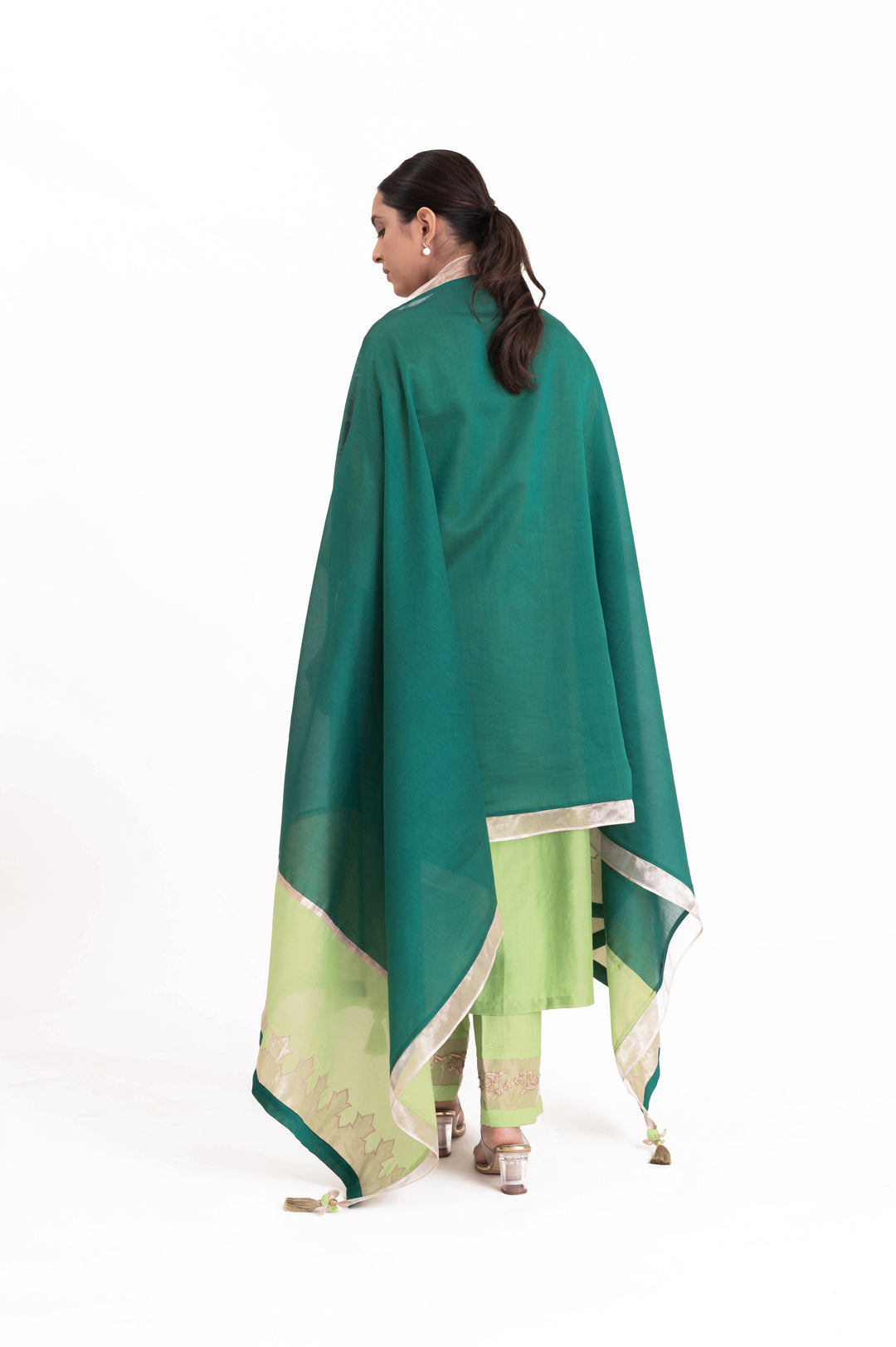 Tissue Patched Dupatta Dual Color Kurta Set