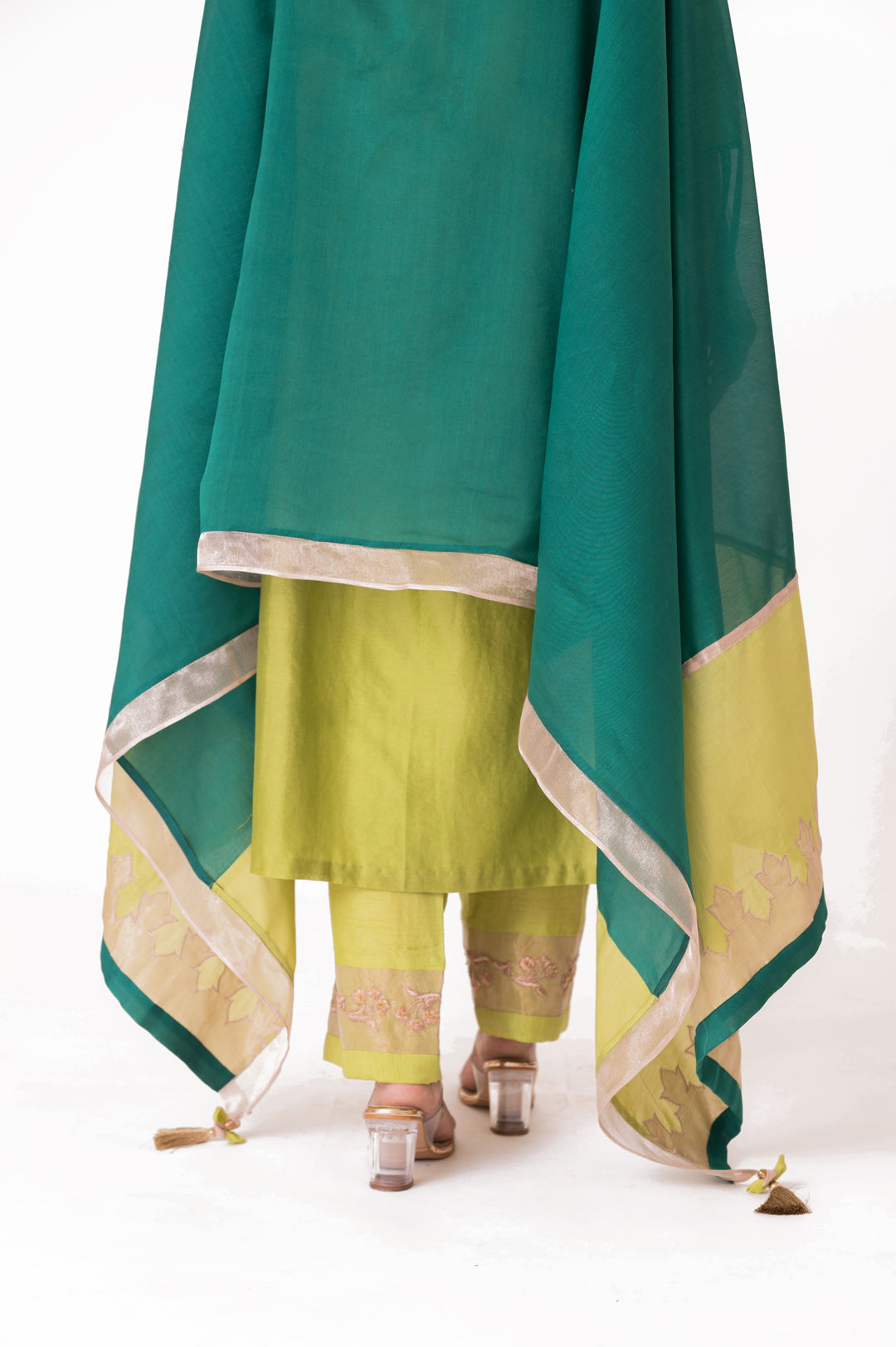 Tissue Patched Dupatta Dual Color Kurta Set