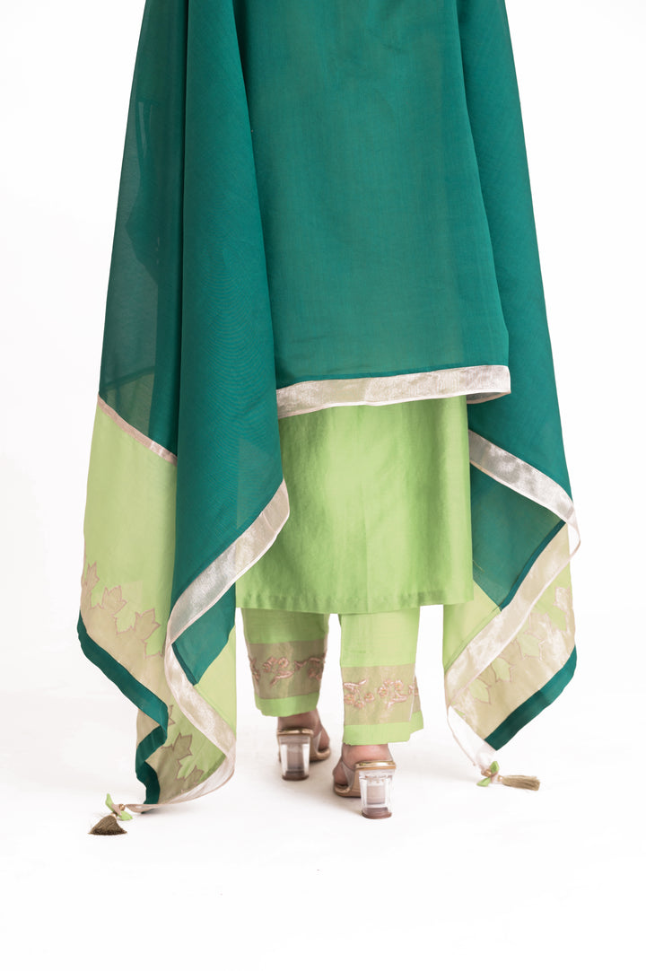 Tissue Patched Dupatta Dual Color Kurta Set