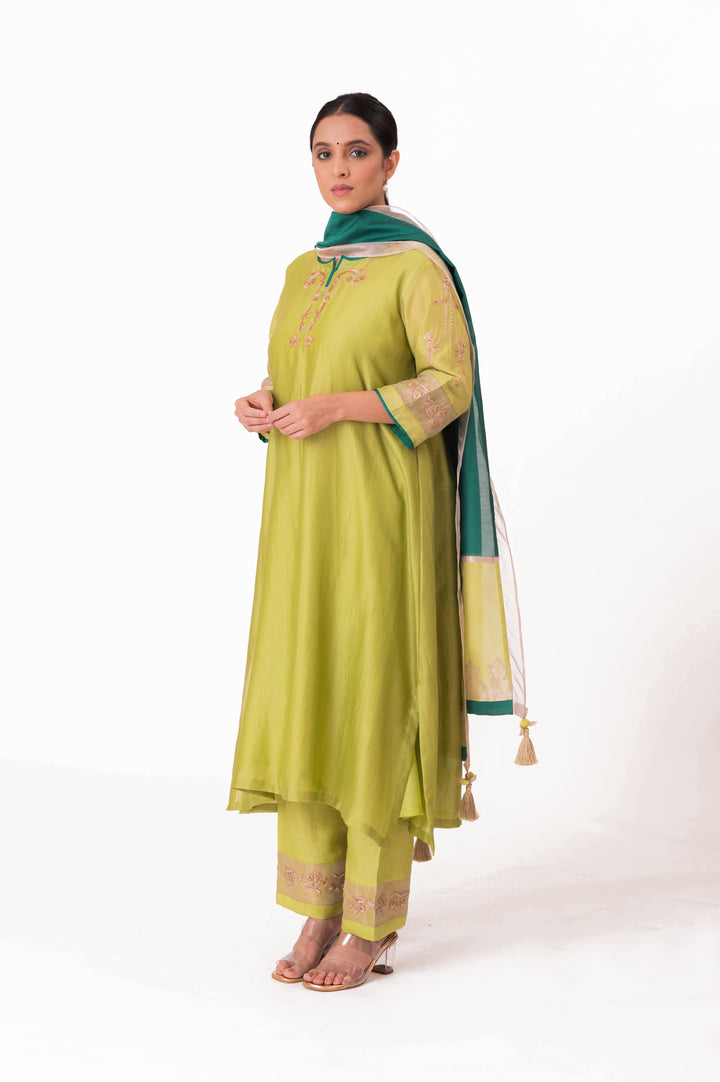 Tissue Patched Dupatta Dual Color Kurta Set