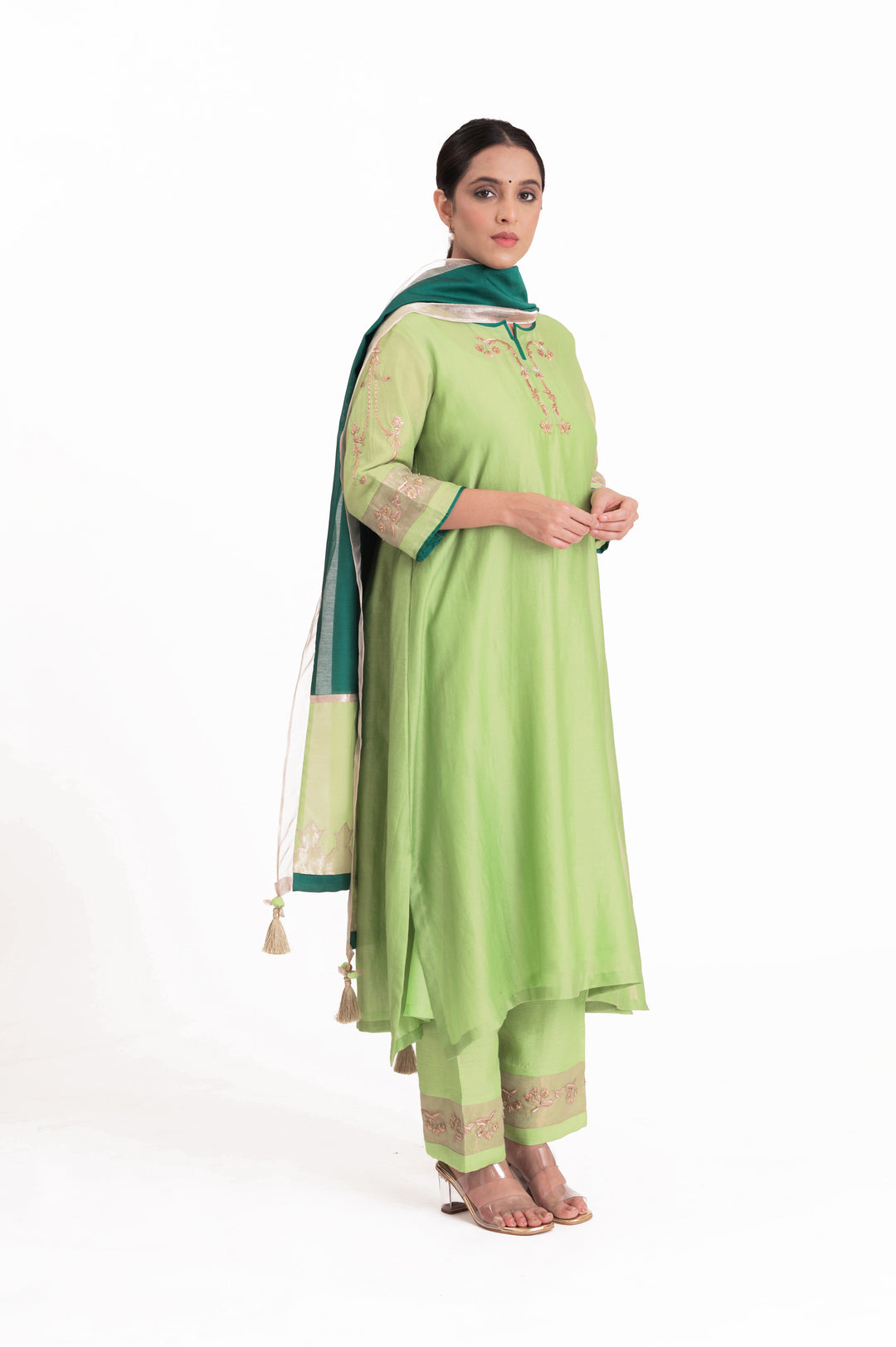 Tissue Patched Dupatta Dual Color Kurta Set