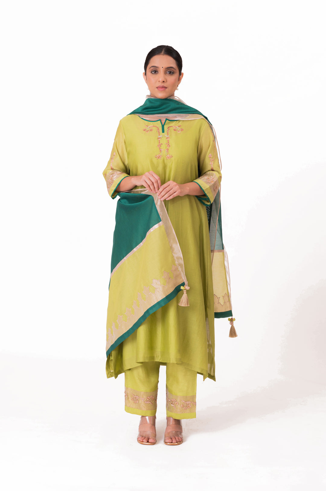 Tissue Patched Dupatta Dual Color Kurta Set