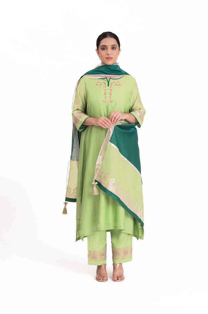 Tissue Patched Dupatta Dual Color Kurta Set