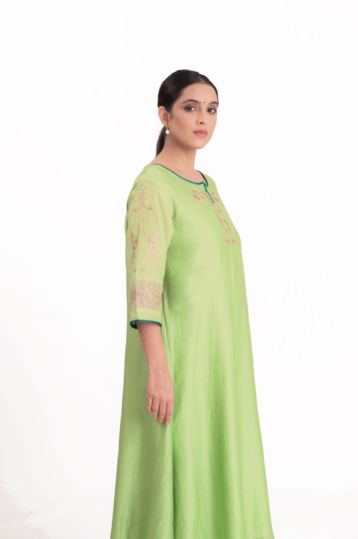 Tissue Patched Dupatta Dual Color Kurta Set