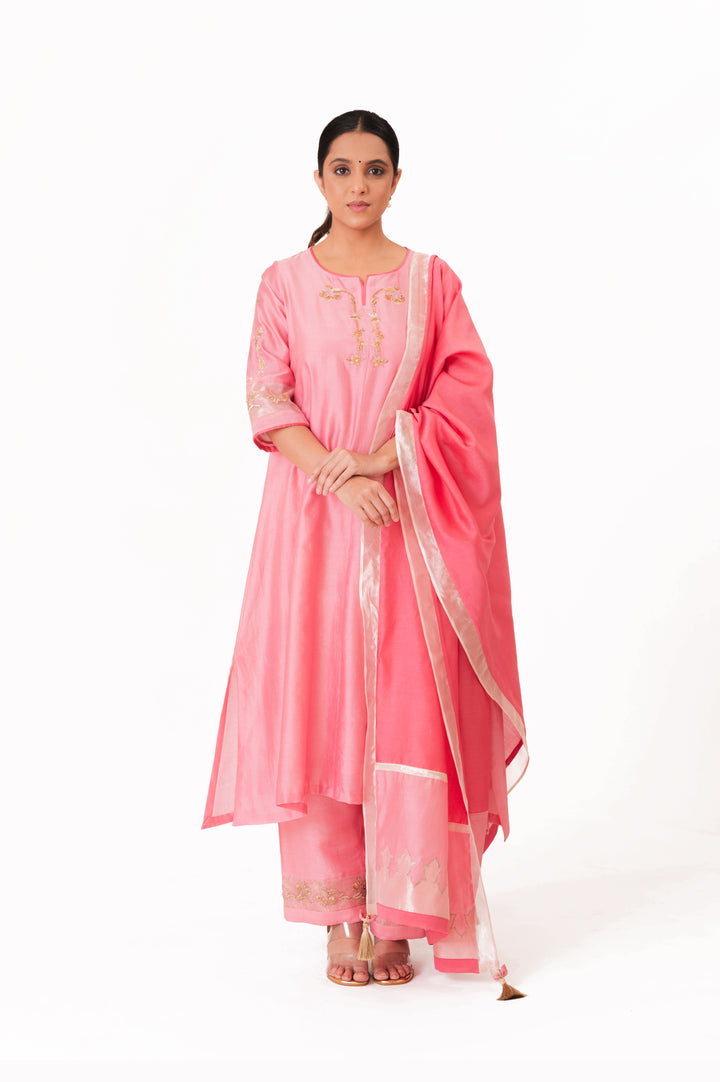 Tissue Patched Dupatta Dual Color Kurta Set