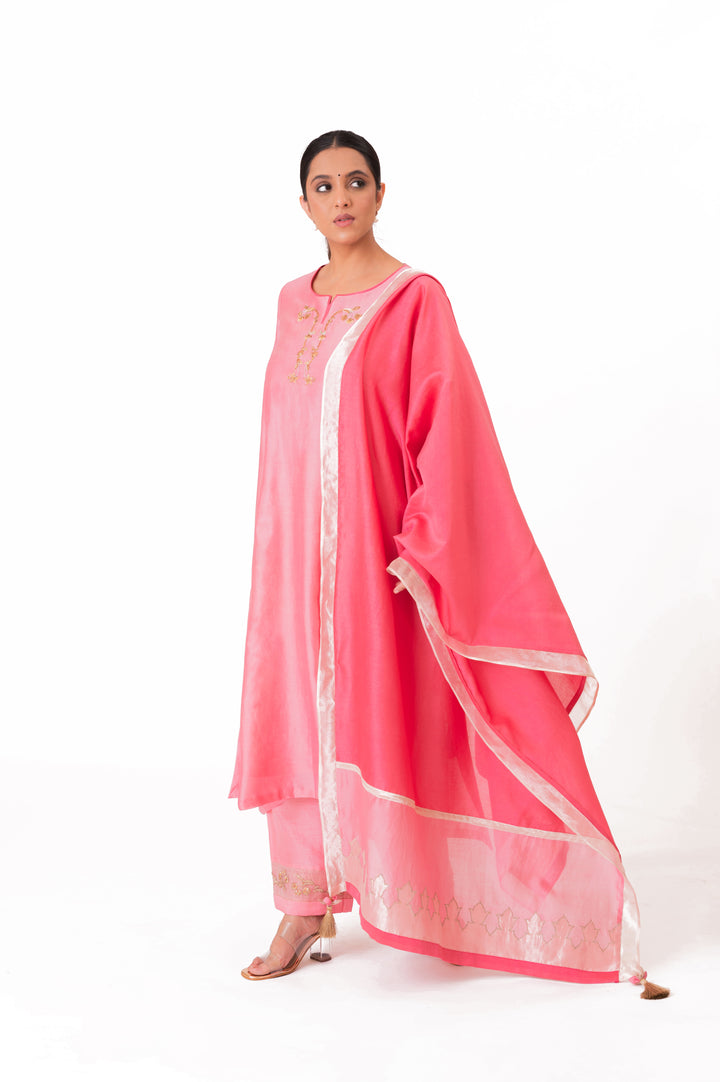 Tissue Patched Dupatta Dual Color Kurta Set