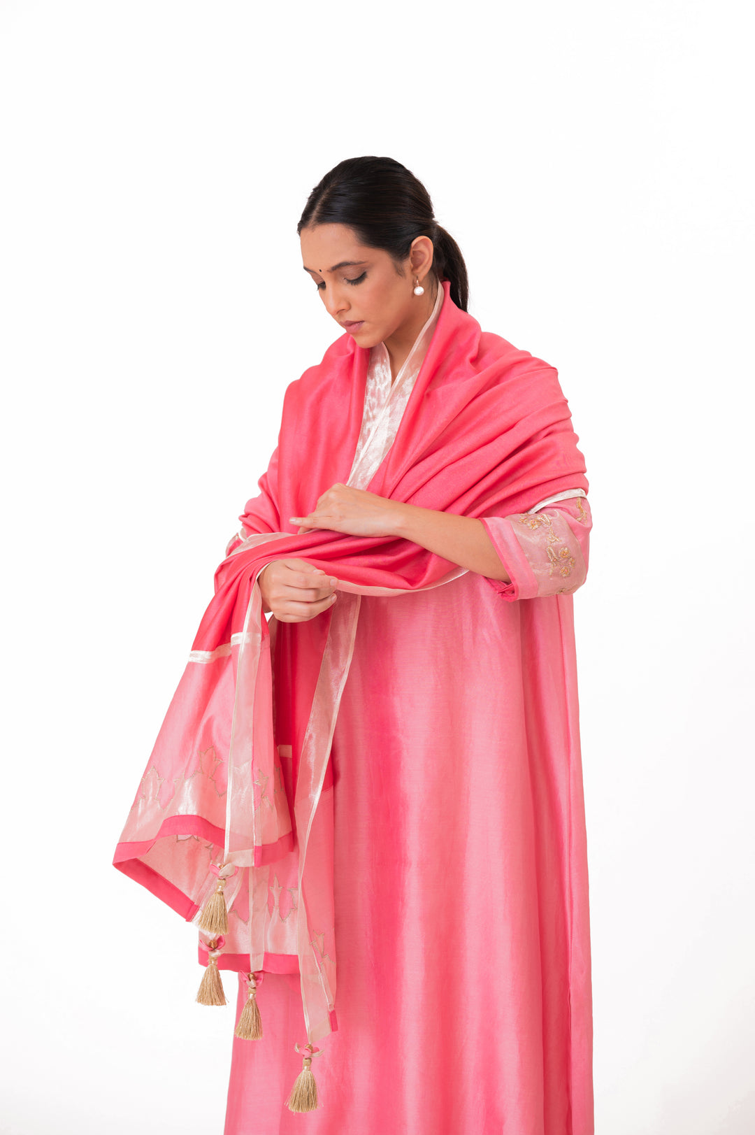 Tissue Patched Dupatta Dual Color Kurta Set