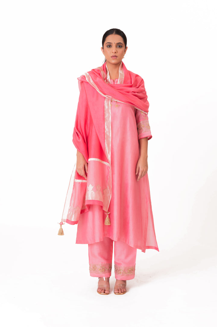 Tissue Patched Dupatta Dual Color Kurta Set