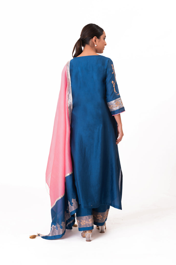 Tissue Patched Dupatta Dual Color Kurts Set