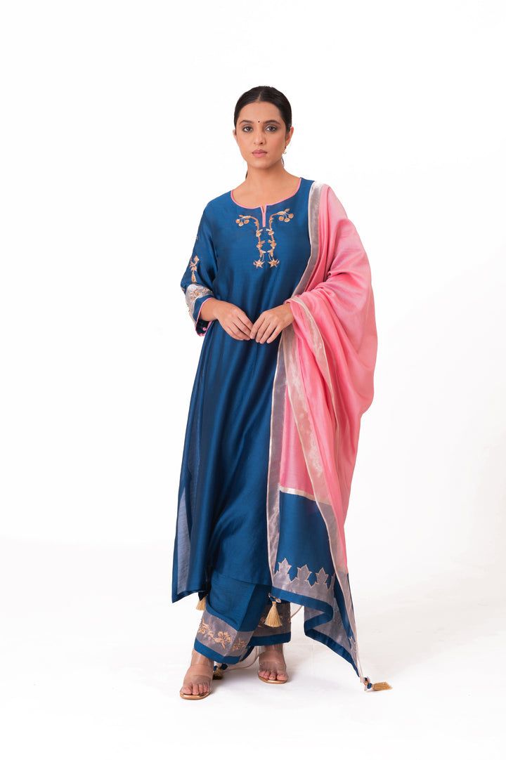 Tissue Patched Dupatta Dual Color Kurts Set