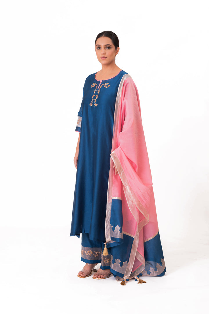 Tissue Patched Dupatta Dual Color Kurts Set