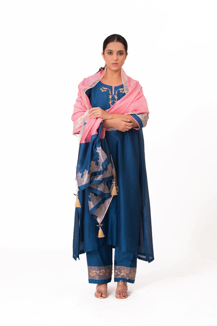 Tissue Patched Dupatta Dual Color Kurts Set