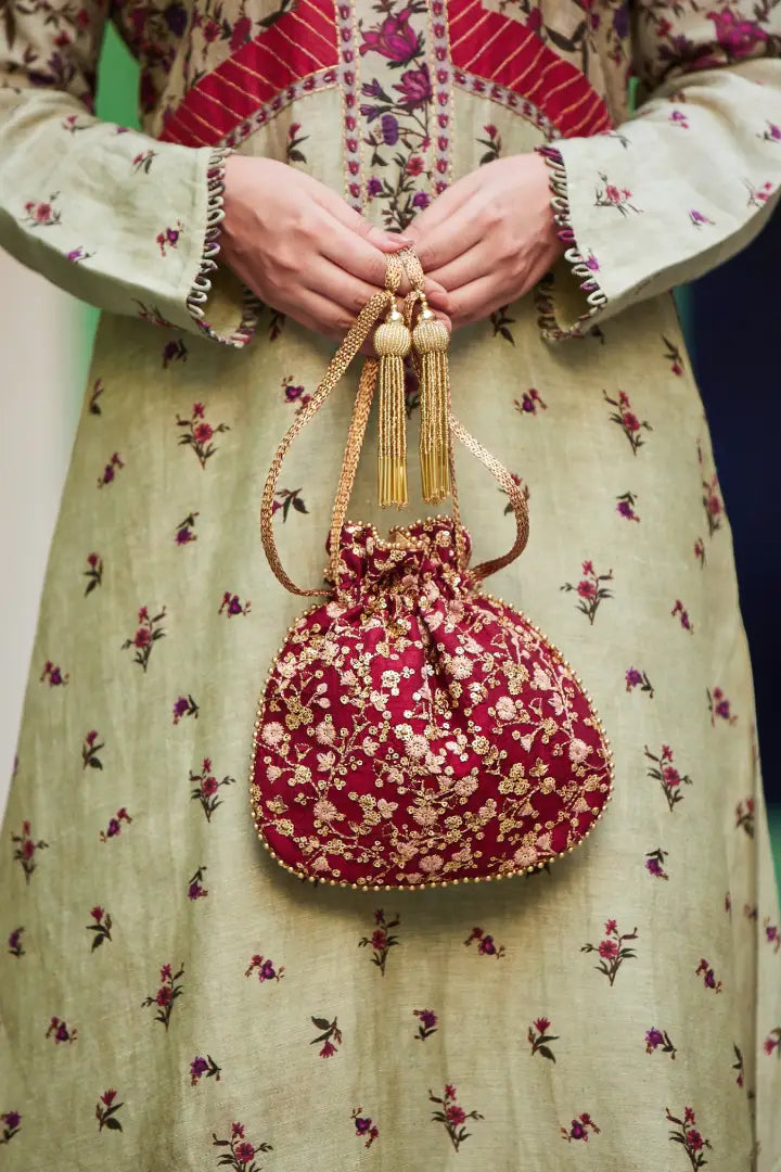 Elan Silk Potli Bag With Metal Sling